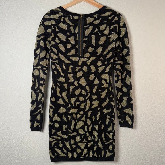 Moda International Dress XS Black Gold Metallic Animal Print Long Sleeve - Picture 3 of 9
